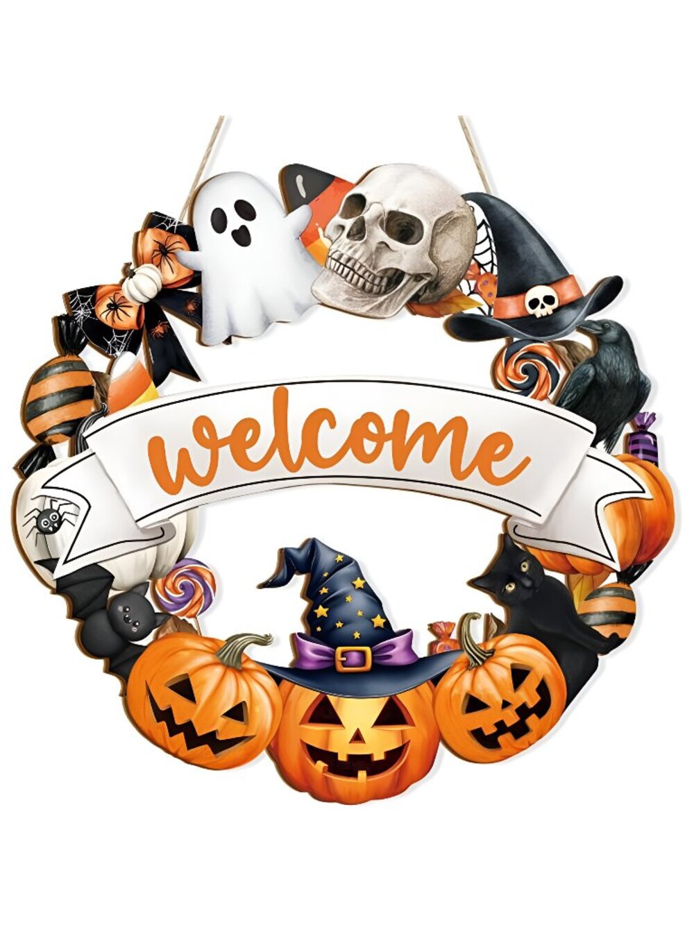 Halloween Decoration Wooden Ghost Door Wreath for Front Door Sign Wall Signs